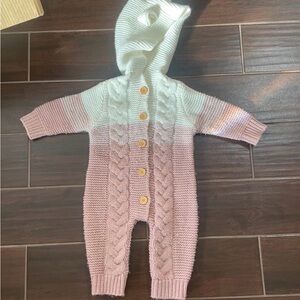 Charming Knit Baby Footie in Pink and Cream